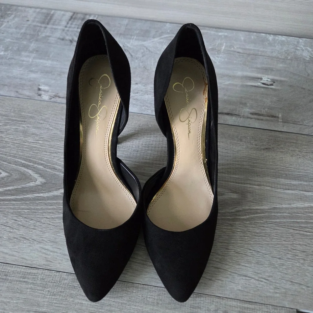 Jessica Simpson Joni Black Faux Suede d'Orsay Stiletto Pumps Womens 8.5